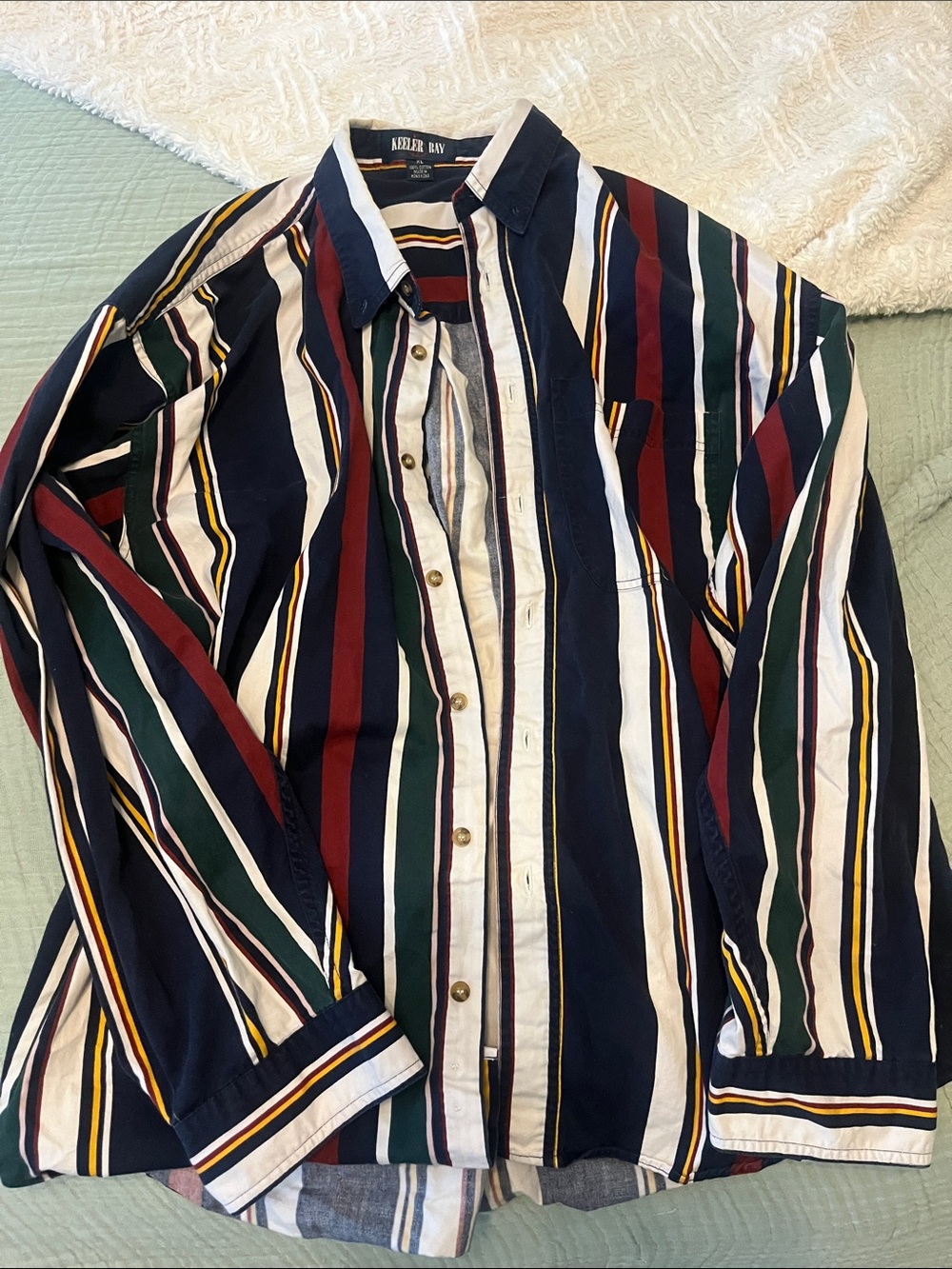 Keeler Bay Men's Striped Button-Down Shirt — Navy, White, Burgundy & Green